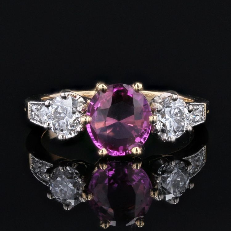 Bague Saphir Rose Et Diamants Or Platine