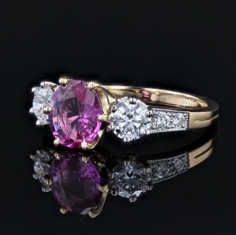 Bague Saphir Rose Et Diamants Or Platine