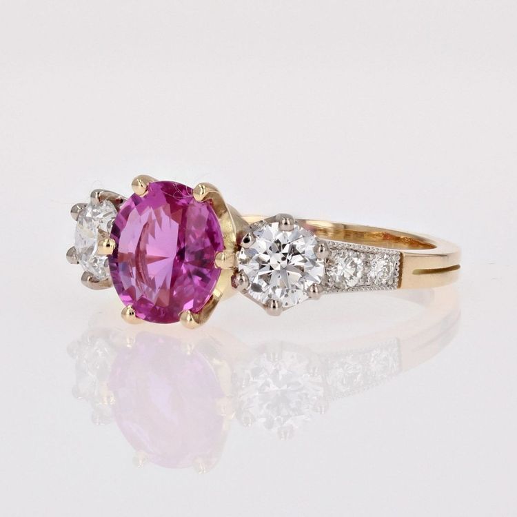 Bague Saphir Rose Et Diamants Or Platine
