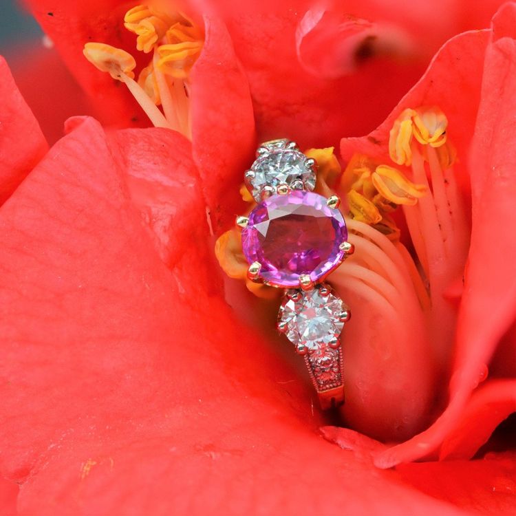 Bague Saphir Rose Et Diamants Or Platine