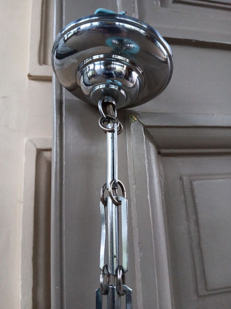 Bahaus blue and silver glass globe pendant light