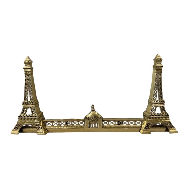 Fireplace bar, bronze fireplace bar with Eiffel Tower decor circa 1900