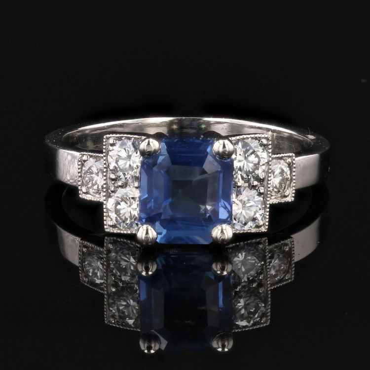 Art Deco Blue Sapphire Diamond Ring