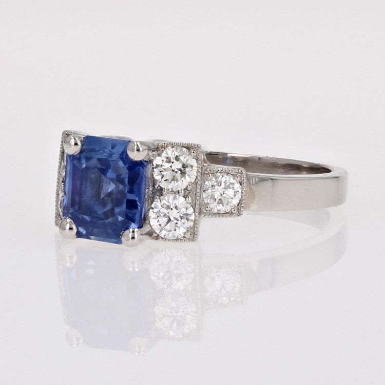 Art Deco Blue Sapphire Diamond Ring
