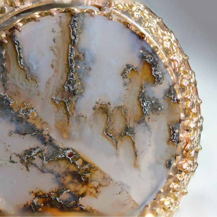 Pendentif Ancien Agate Dendritique Et Or