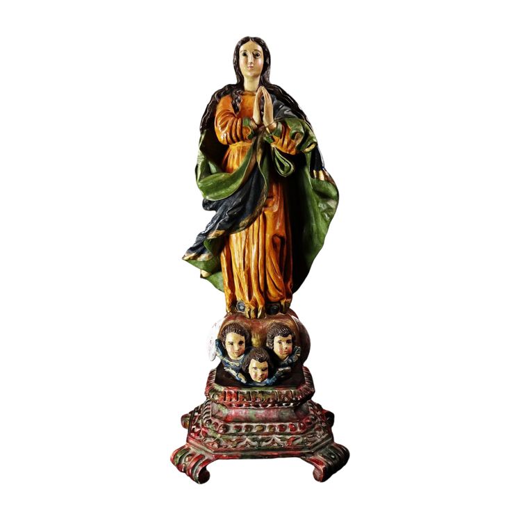 Grande statue de la Vierge l'Immaculée Conception plâtre polychrome fin XIXème