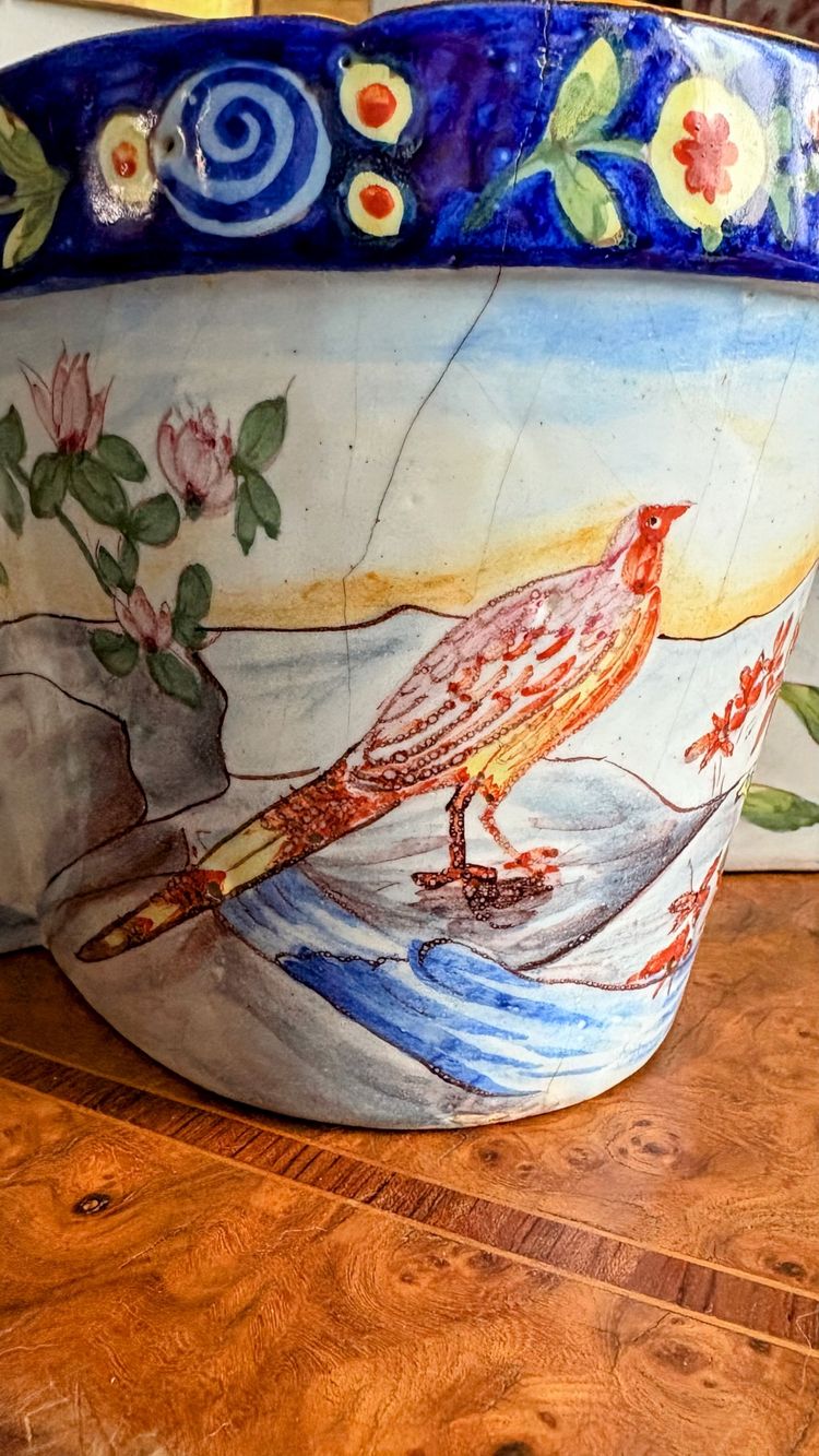 Charles Gallet: large four-lobed planter in Saint-Clément earthenware, 19th century