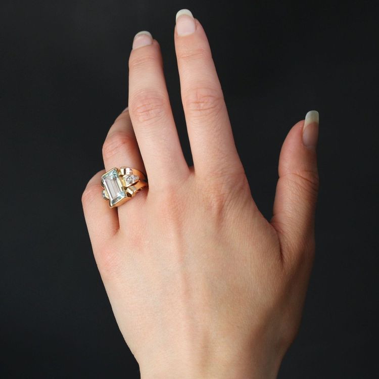 Retro Aquamarin Diamant Ring