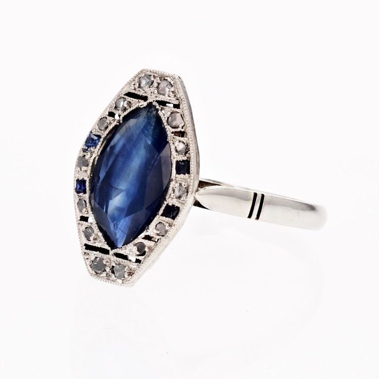 Art Deco Saphir- und Diamant-Navette-Ring