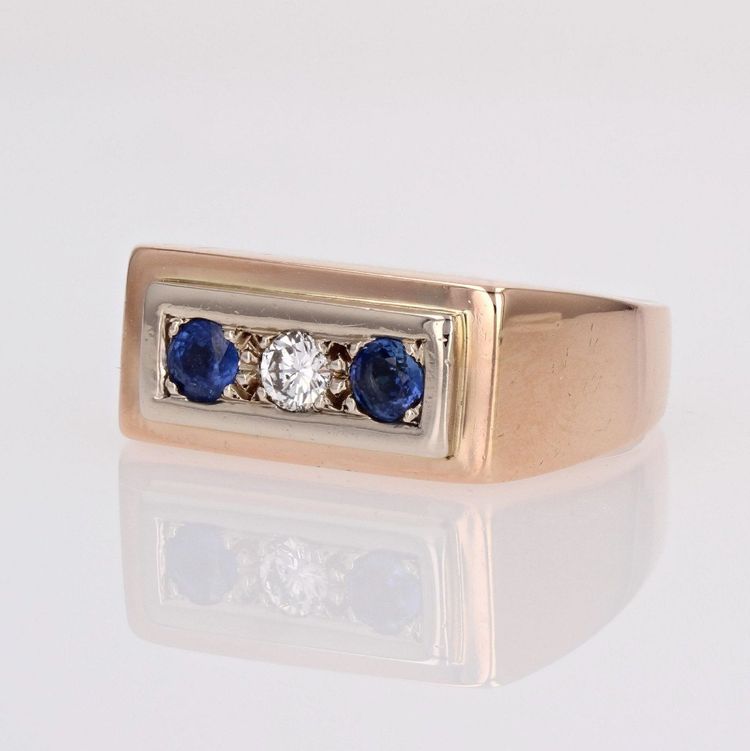 Antique Sapphire Diamond Signet Ring