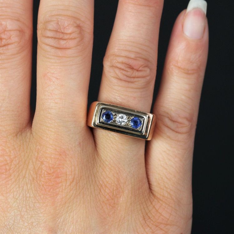 Antique Sapphire Diamond Signet Ring