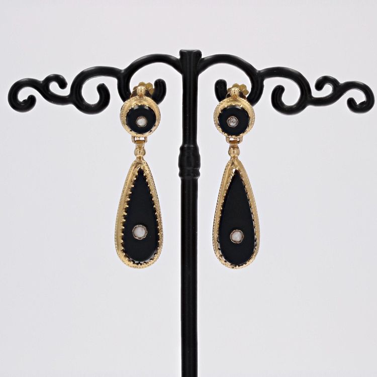 Onyx And Fine Pearl Earrings