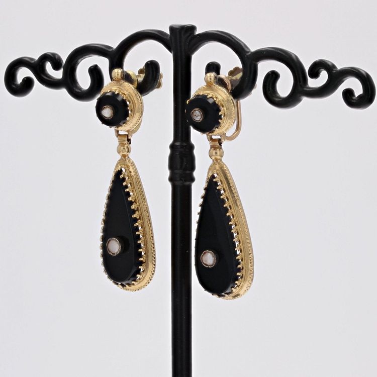 Onyx And Fine Pearl Earrings