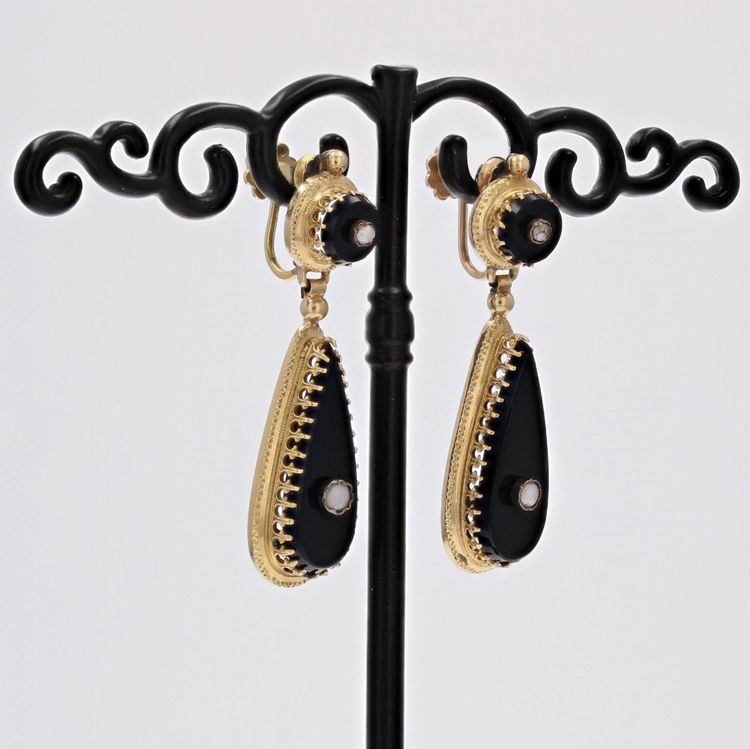 Onyx And Fine Pearl Earrings