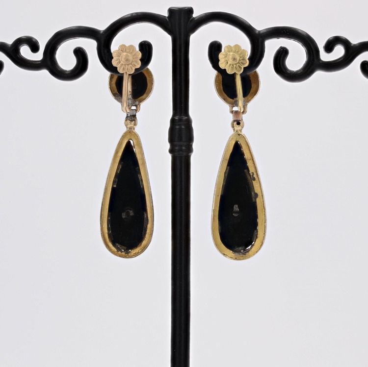 Onyx And Fine Pearl Earrings
