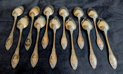 12 spoons (19cm) in solid silver, Minerva hallmark, silversmith Boivin, monogram