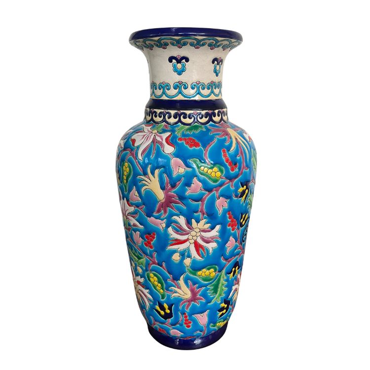 Grand vase en émaux de Longwy – décor floral et oiseau – période Art Déco (XXe siècle)