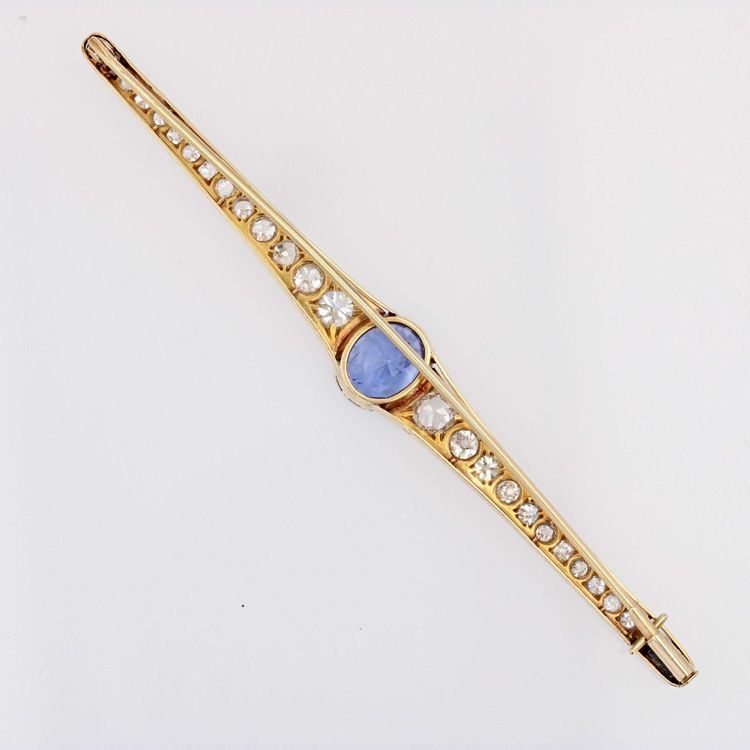 Broche Ancienne Saphir De Ceylan Naturel Et Diamants