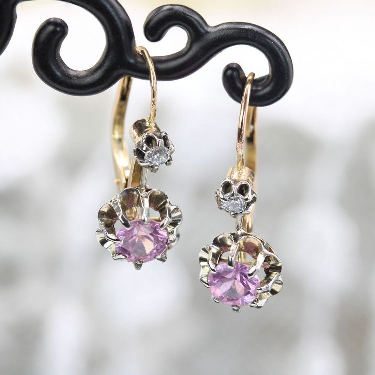 Boucles d'Oreilles Saphirs Roses Diamants Dormeuses