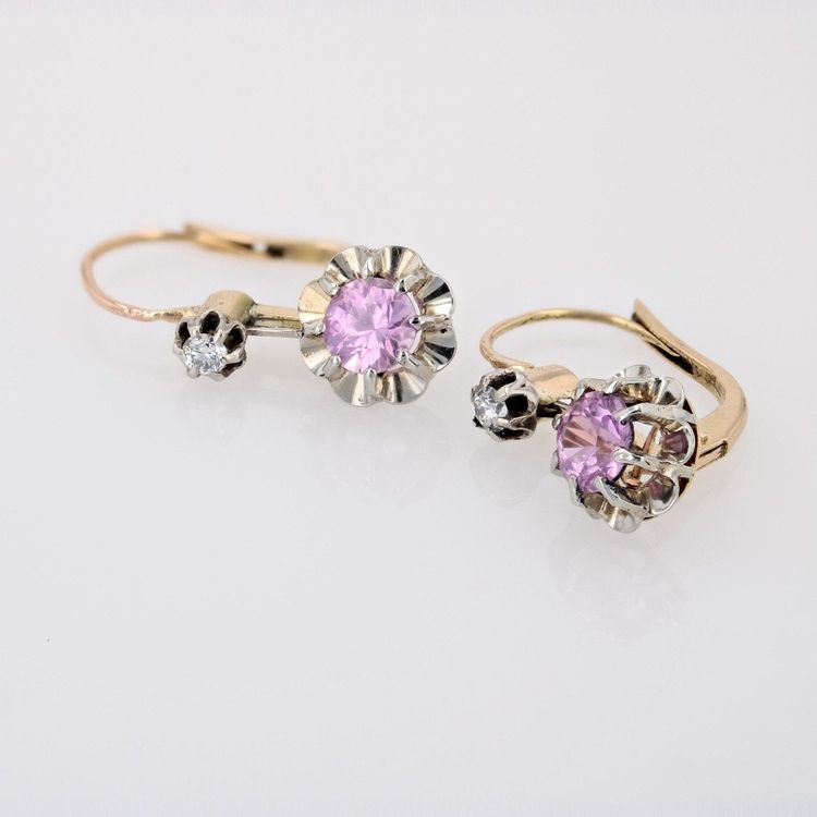 Boucles d'Oreilles Saphirs Roses Diamants Dormeuses