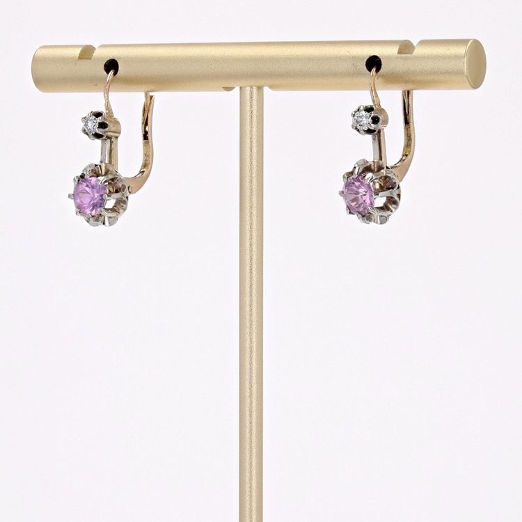 Boucles d'Oreilles Saphirs Roses Diamants Dormeuses
