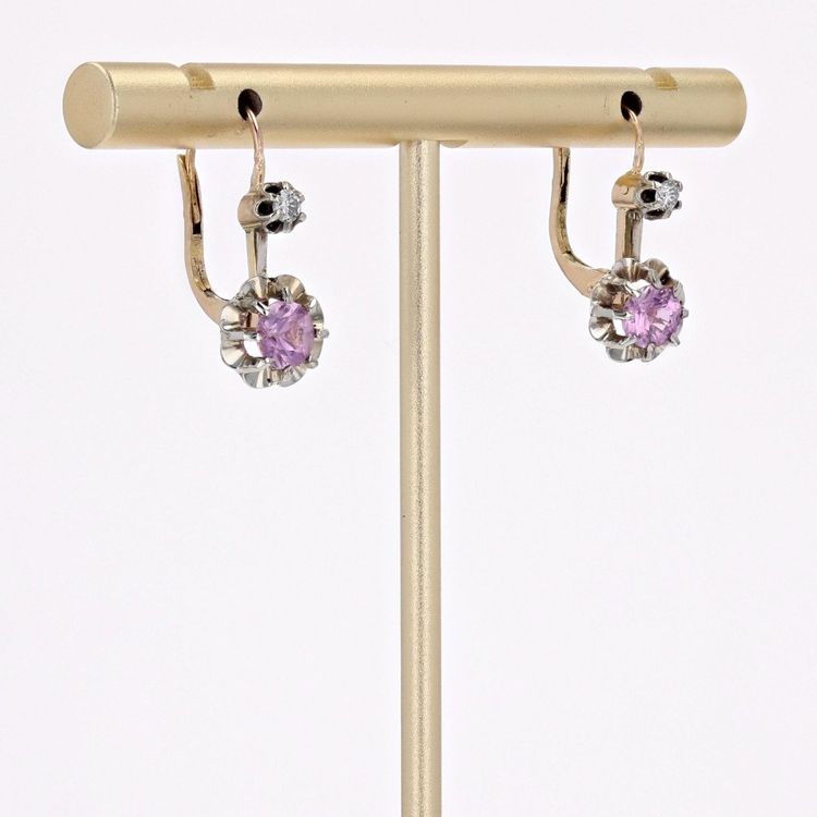 Boucles d'Oreilles Saphirs Roses Diamants Dormeuses
