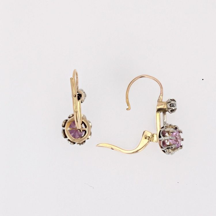 Boucles d'Oreilles Saphirs Roses Diamants Dormeuses