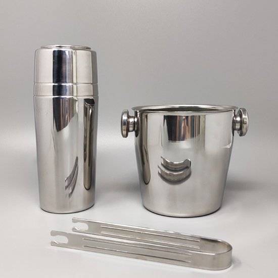 1970 Beautiful cocktail shaker with ice bucket by Mepra. Made in Italy