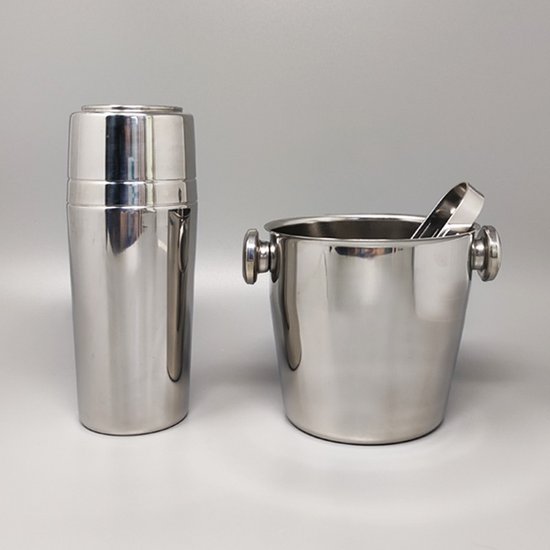 1970 Beautiful cocktail shaker with ice bucket by Mepra. Made in Italy
