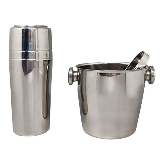 1970 Beautiful cocktail shaker with ice bucket by Mepra. Made in Italy