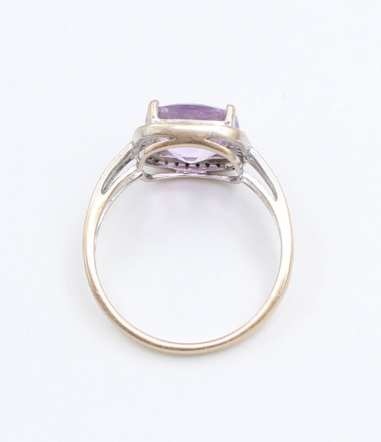 Bague en Or gris 18k Améthyste taille coussin et de diamants