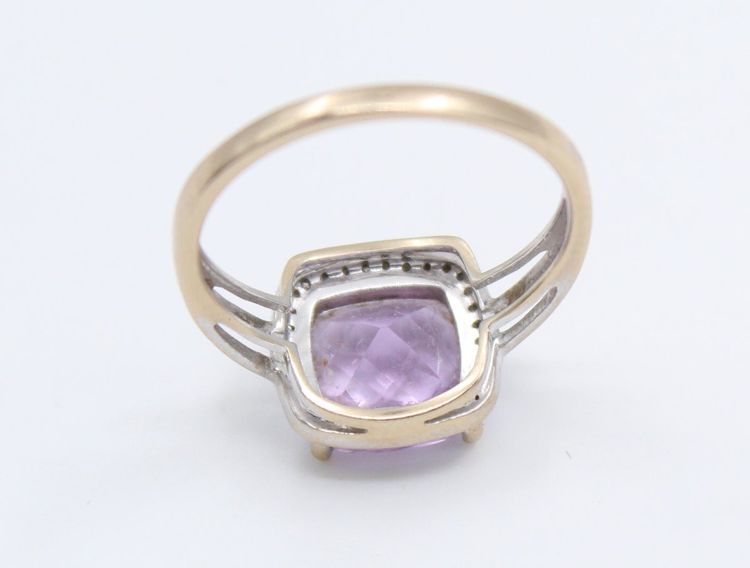 Bague en Or gris 18k Améthyste taille coussin et de diamants