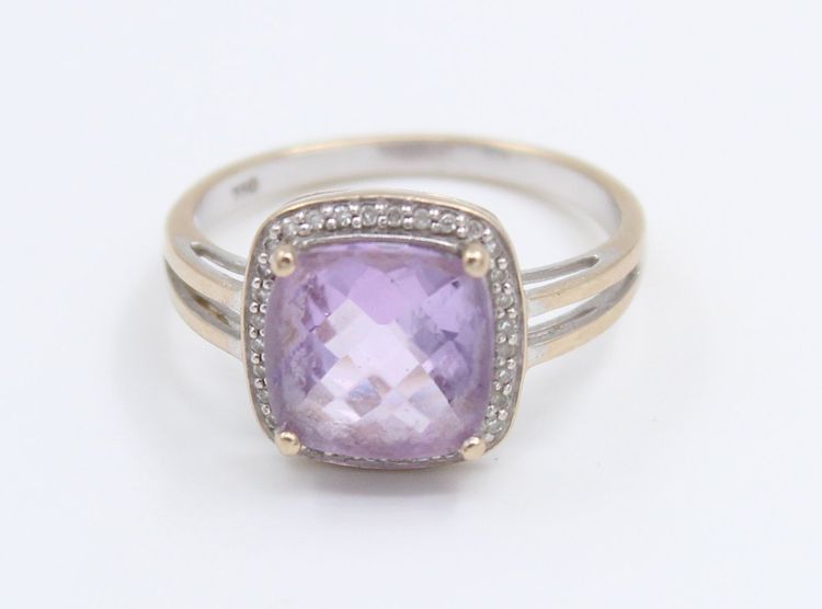Bague en Or gris 18k Améthyste taille coussin et de diamants