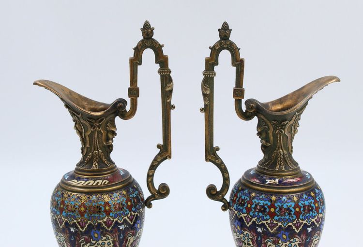 Pair of Bronze and Cloisonné Enamel Vases with Mythological Motifs