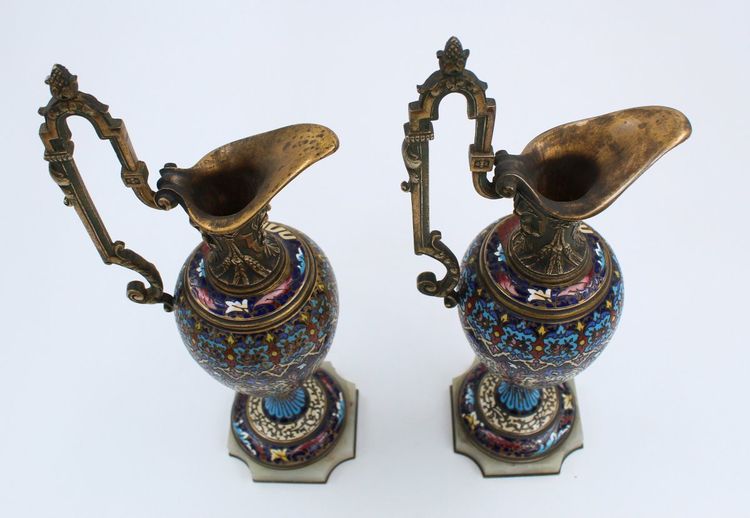 Pair of Bronze and Cloisonné Enamel Vases with Mythological Motifs