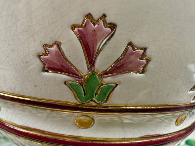 Magnificent and RARE strawberry holder with sugar bowl SARREGUEMINES 1898