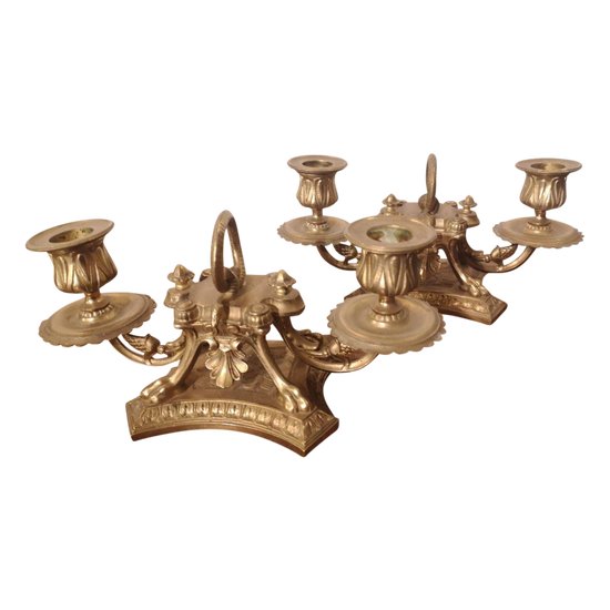 Paire de chandeliers - Bronze doré - Vers 1900