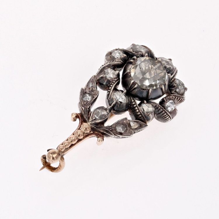 Antike Blumen-Diamantbrosche