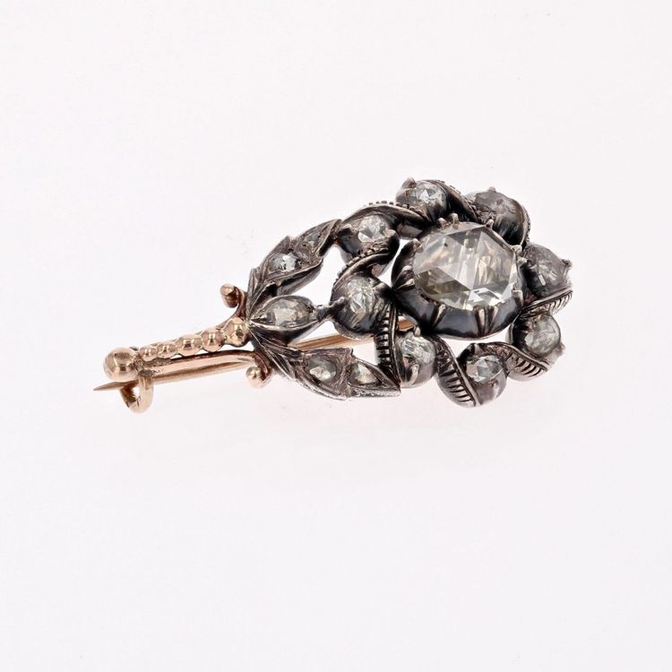 Antike Blumen-Diamantbrosche