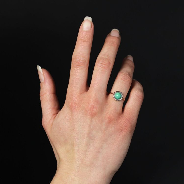 Antiker runder Türkis- und Diamantring