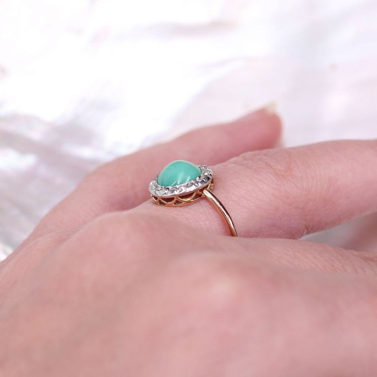 Antiker runder Türkis- und Diamantring