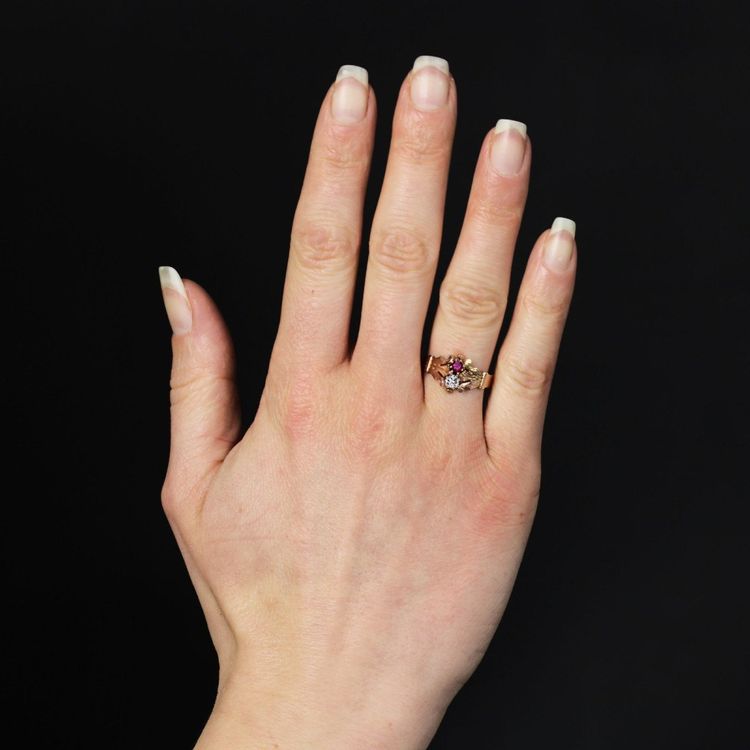 Bague Ancienne Or Rose Diamant Rubis