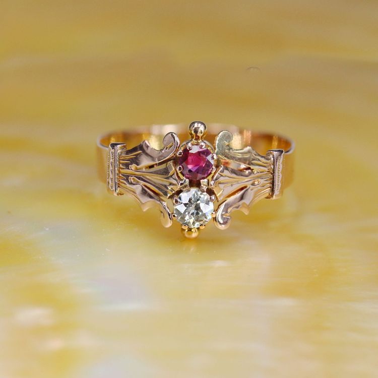 Bague Ancienne Or Rose Diamant Rubis