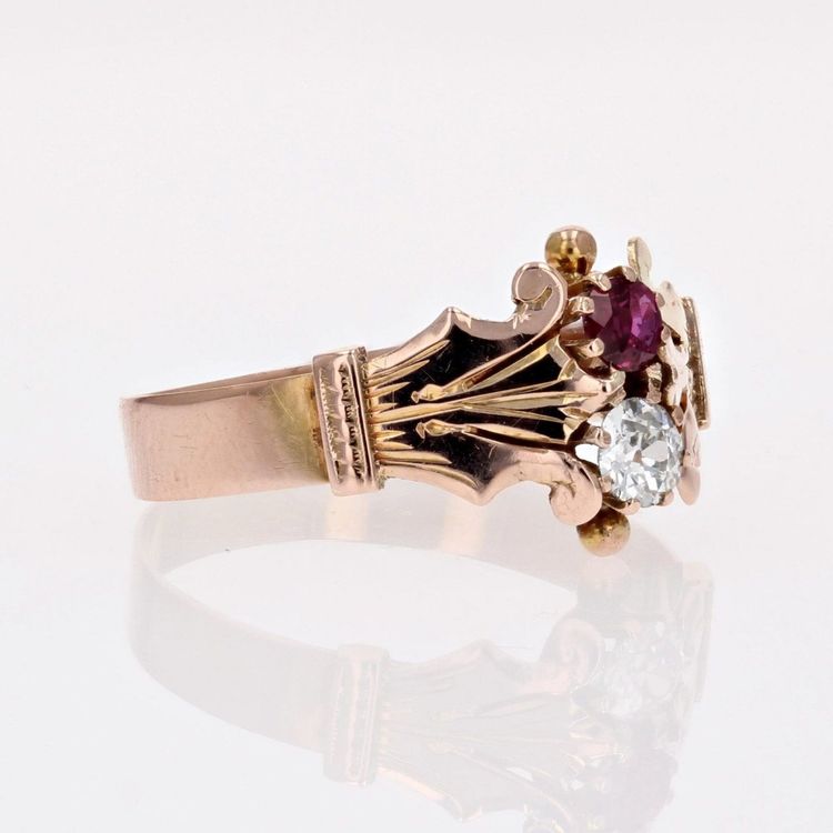 Bague Ancienne Or Rose Diamant Rubis