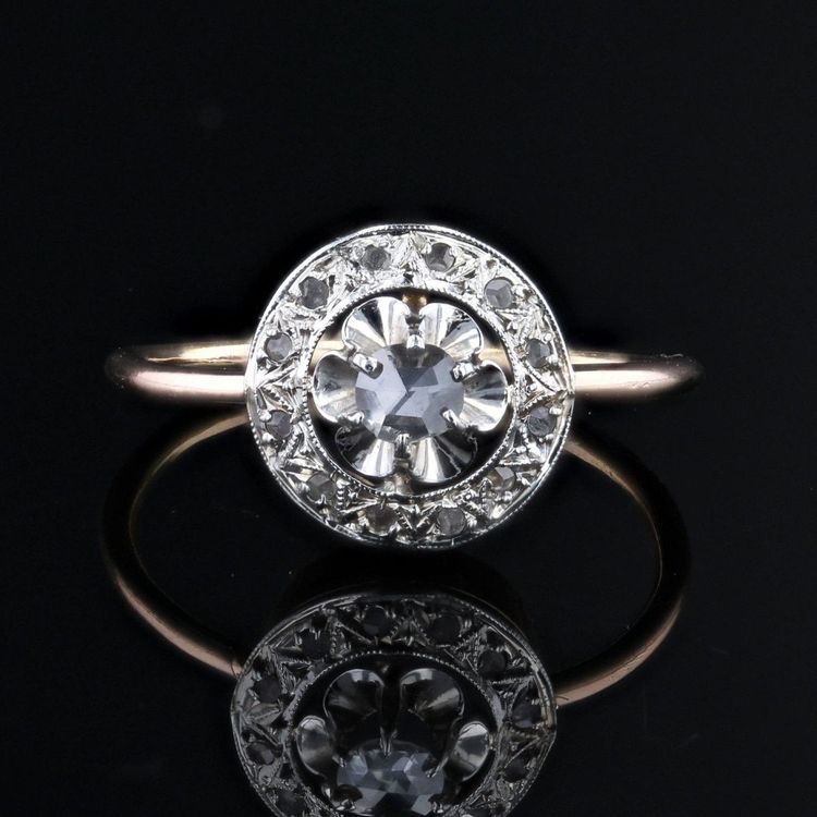 Antiker runder Diamantring im Rosenschliff