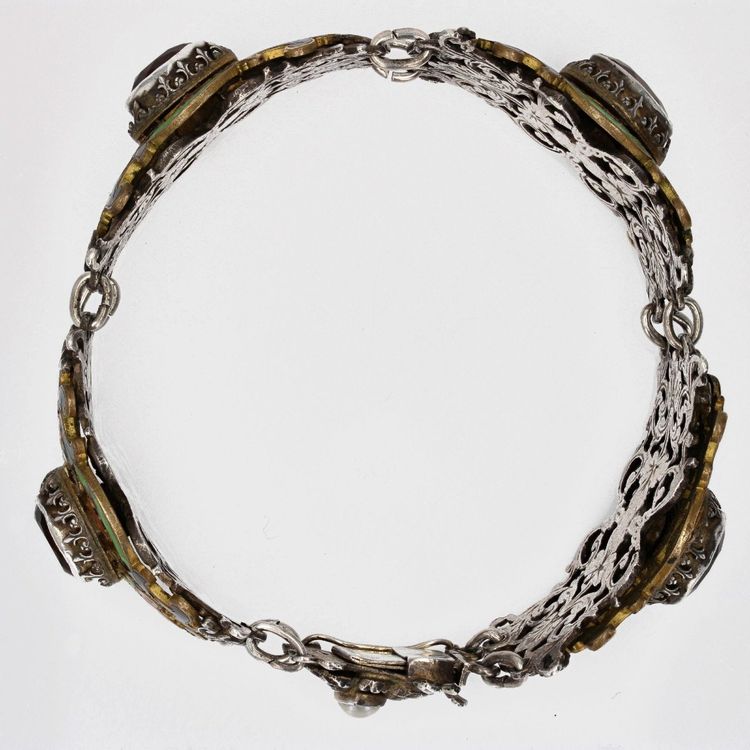 Bracelet Ancien Argent émail Et Citrines