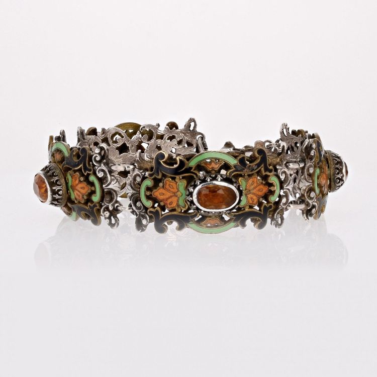 Bracelet Ancien Argent émail Et Citrines