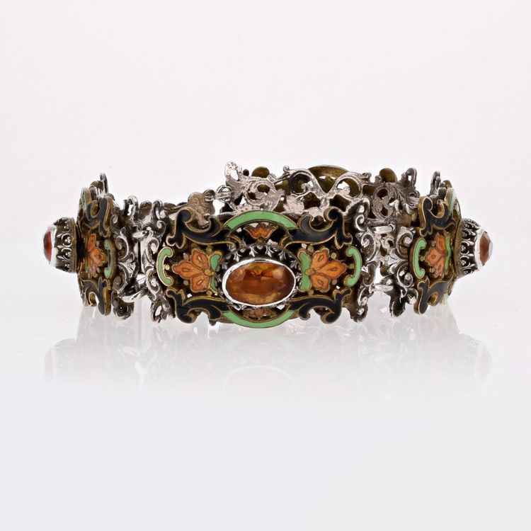 Bracelet Ancien Argent émail Et Citrines