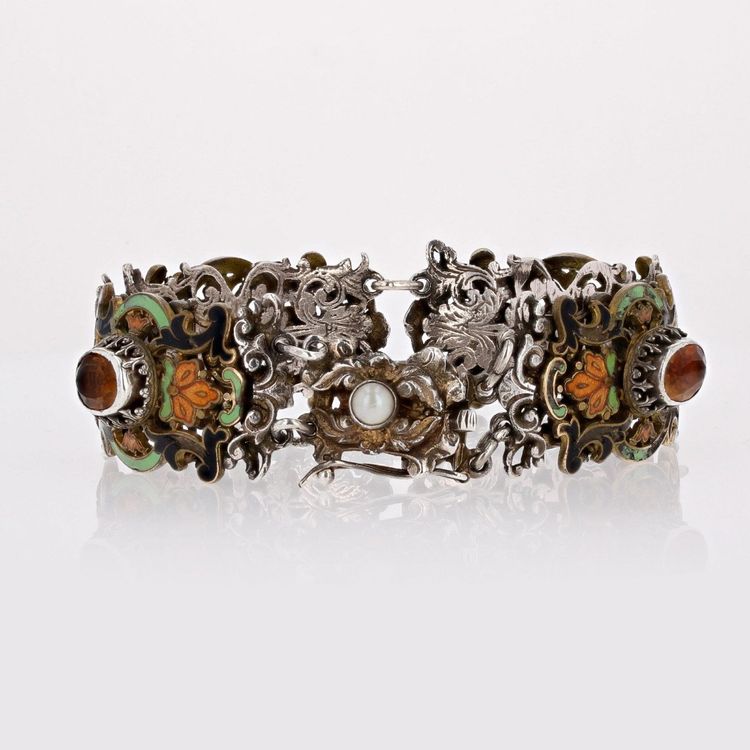 Bracelet Ancien Argent émail Et Citrines