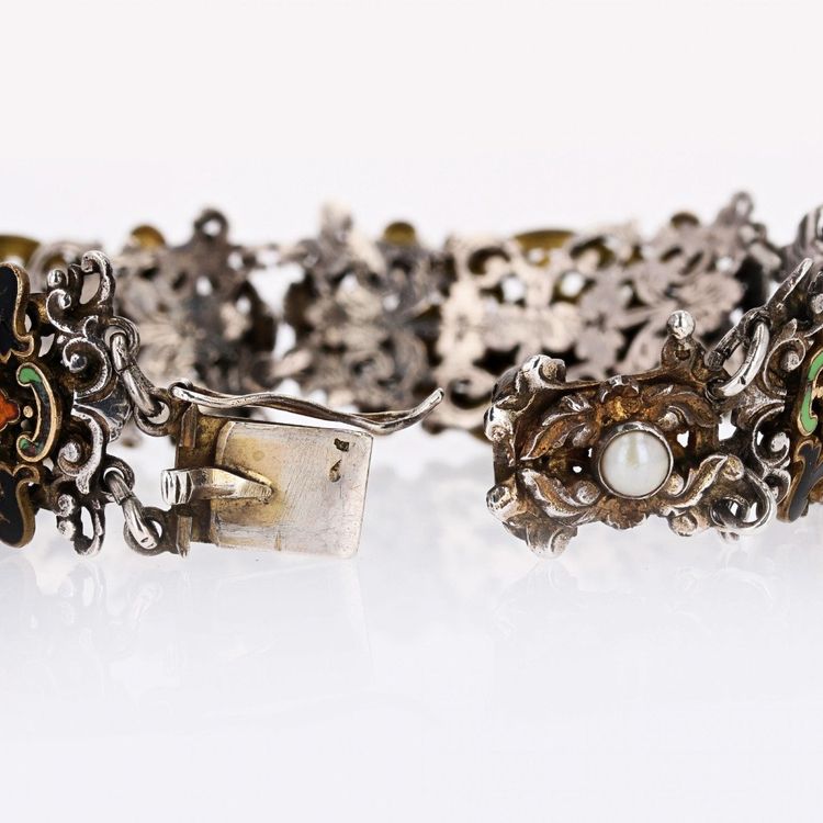 Bracelet Ancien Argent émail Et Citrines